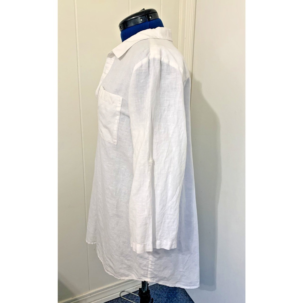 ST TROPEZ WEST Linen Blend White 3/4 Sleeve Popover Tunic Blouse Women's L Vacay - Picture 2 of 10